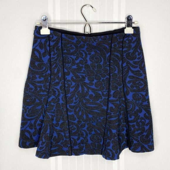 Veronica Beard Barouqe Scroll Print Flounce Mini Skirt Charcoal Navy Blue Small - Picture 10 of 10